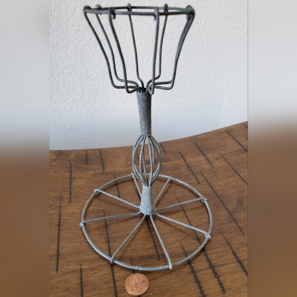 Primitive Twisted Wire Pillar Candle Stand Rustic Farmhouse Industrial Decor